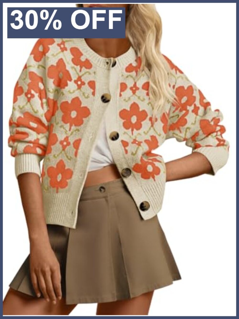Floral Knit Cardigan Sweater Long Sleeve Button Down Open Front Fall